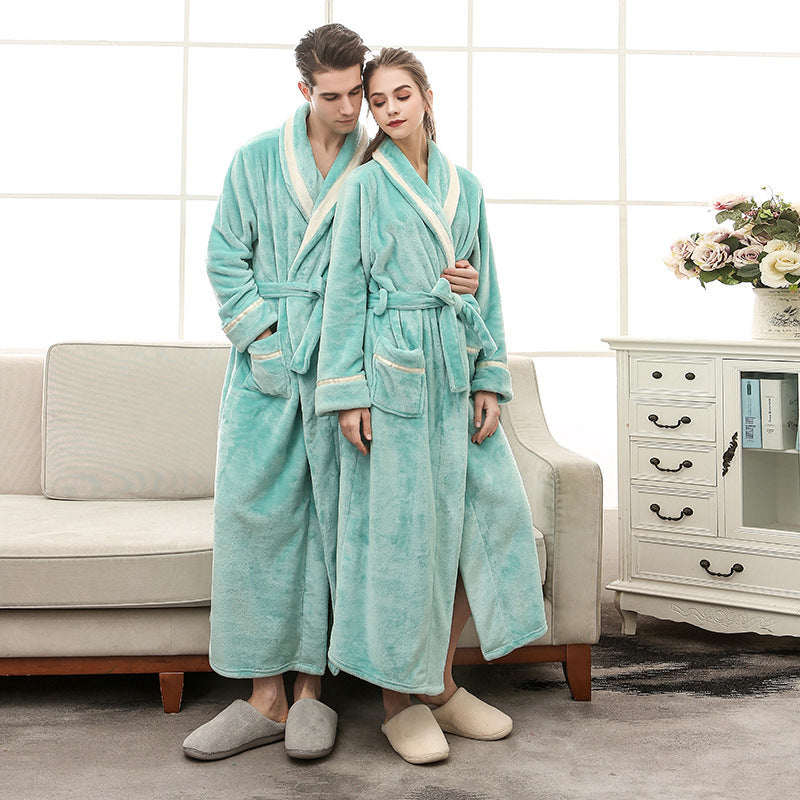 Men's And Women's Mosaic Inlaid Flannel Bathrobes